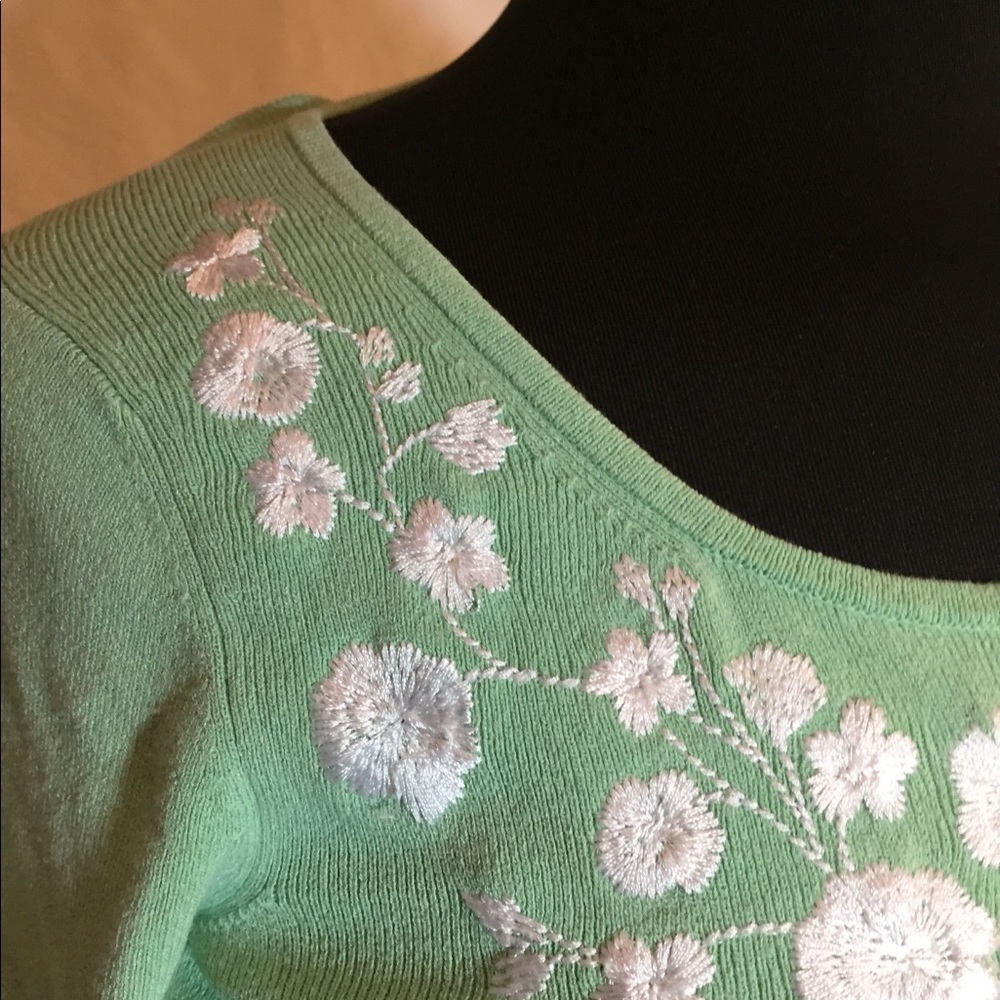 Mint green cardigan w white embroidered detail XS - Picture 1 of 8